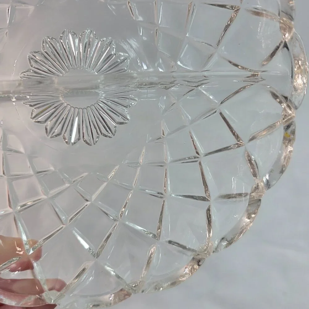 Vintage Hazel Atlas 232 Divided Relish Dish 6 1/2 Inches Crisscross Pattern